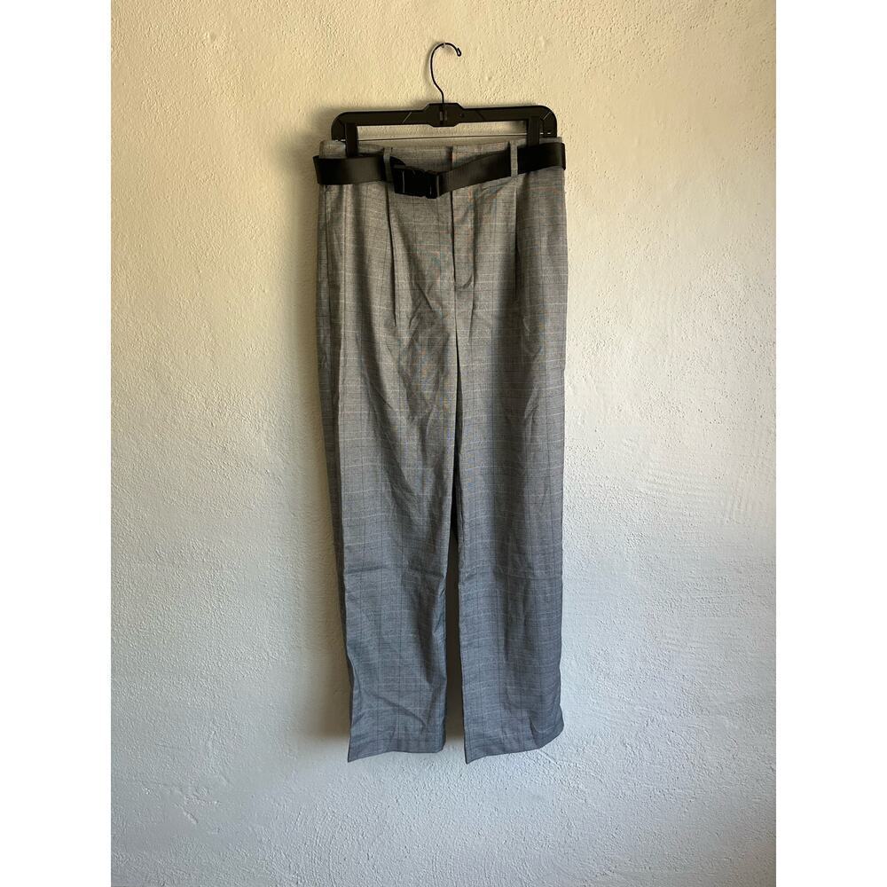 Grey Lab Los Angeles Grey Plaid Buckle Belt Pants, M